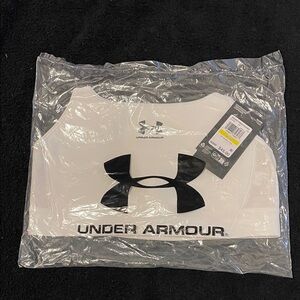 Under Armour White and white sports bra heat gear high neck top medium nwt